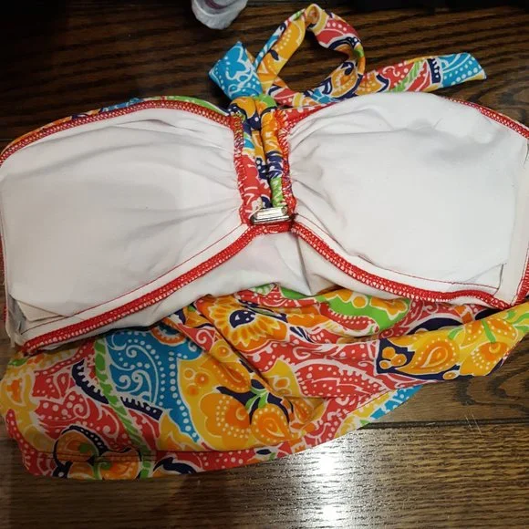 Chaps Halter Paisley Floral Tankini Top Swimsuit Size 6 - Picture 6 of 11